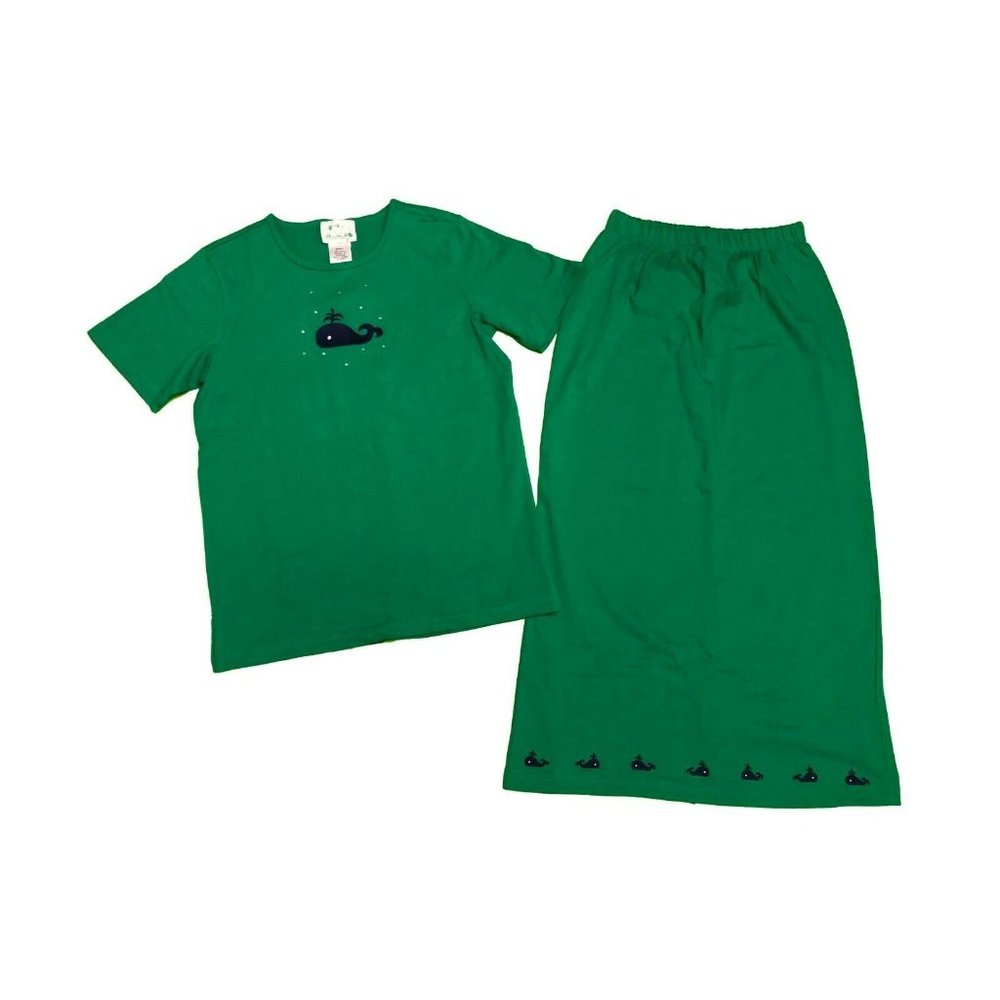 NWT Quacker Factory‎ Maxi Skirt Set w Shirt size Small Whale Rhinestones Green